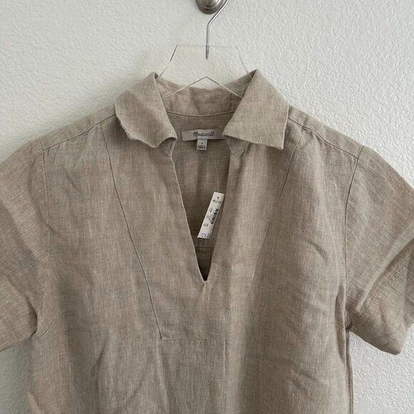 Madewell V-Neck Mini Dress in 100% Linen in Natural Undyed - Picture 5 of 9